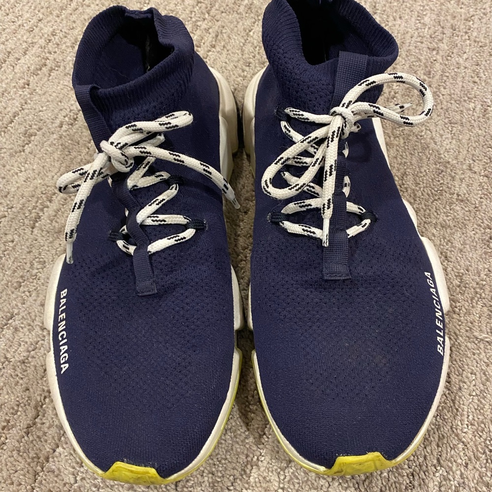 Balenciaga speed lace up sneakers size 11 navy blue